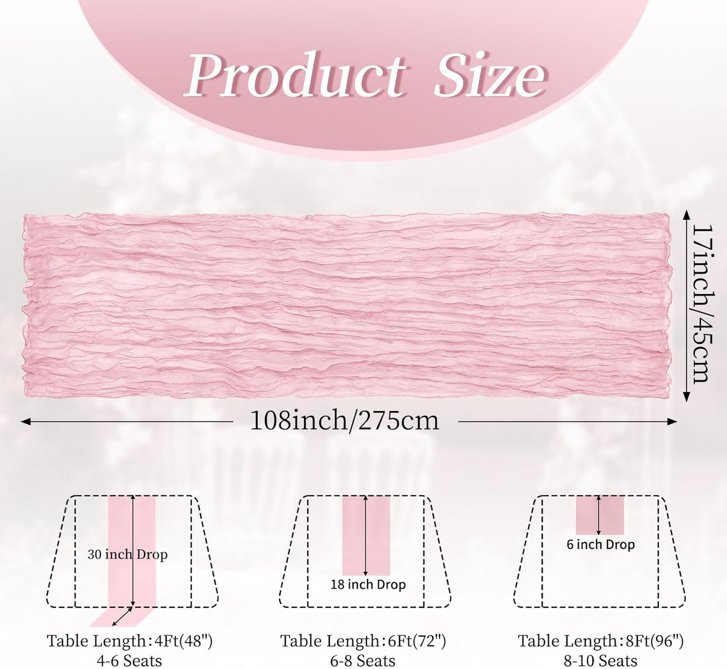 10 Pack Light Pink 17 x 108 Inch Cheesecloth Table Runner - Boho Gauze Sheer Fabric for Wedding Baby Shower Party Home Decor