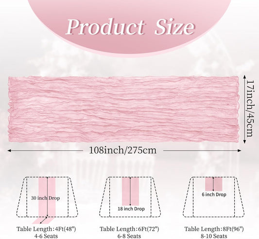 10 Pack Light Pink 17 x 108 Inch Cheesecloth Table Runner - Boho Gauze Sheer Fabric for Wedding Baby Shower Party Home Decor