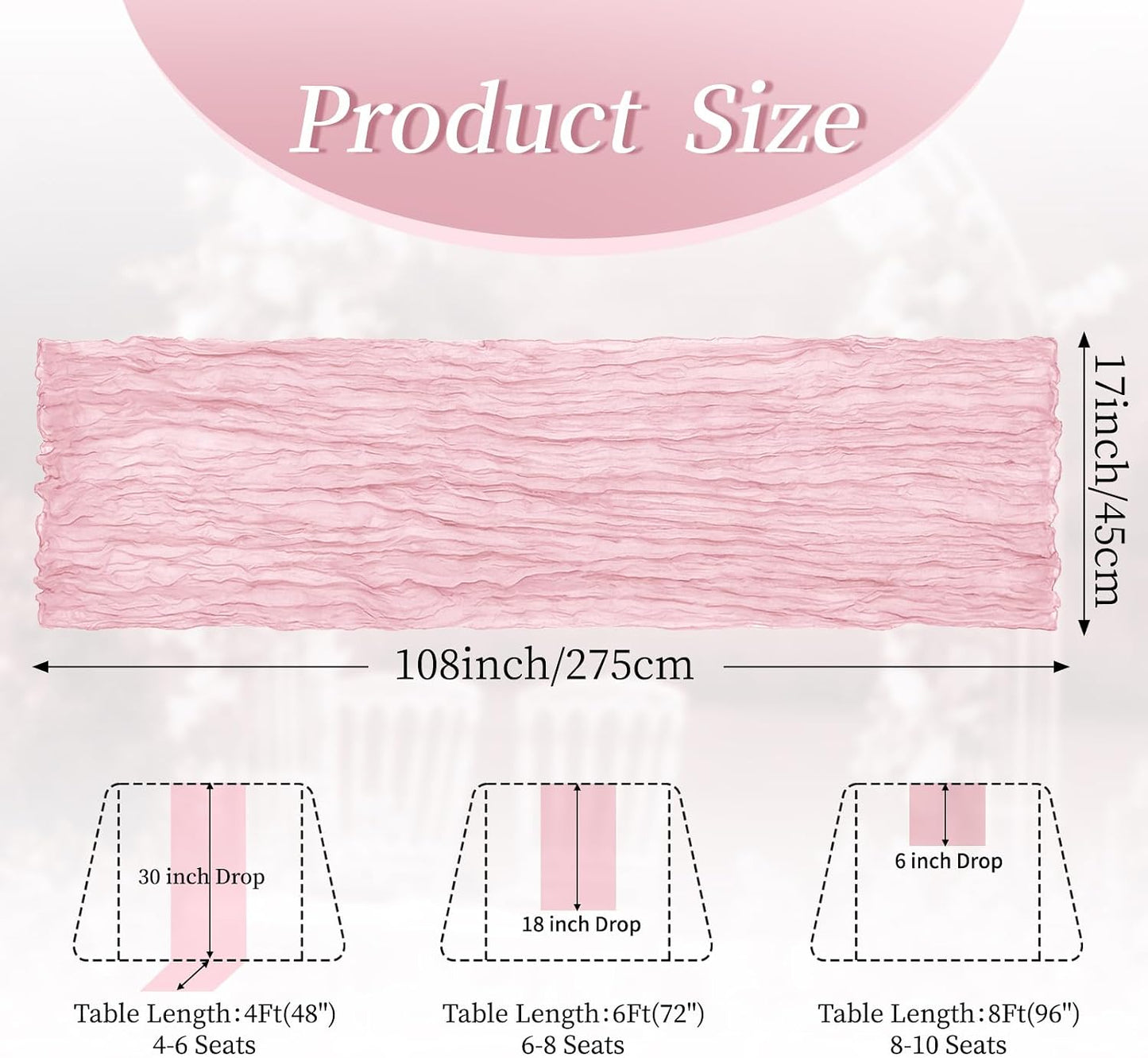 8 Pack Light Pink 17 x 108 Inch Cheesecloth Table Runner - Boho Gauze Sheer Fabric for Wedding Baby Shower Party Home Decor