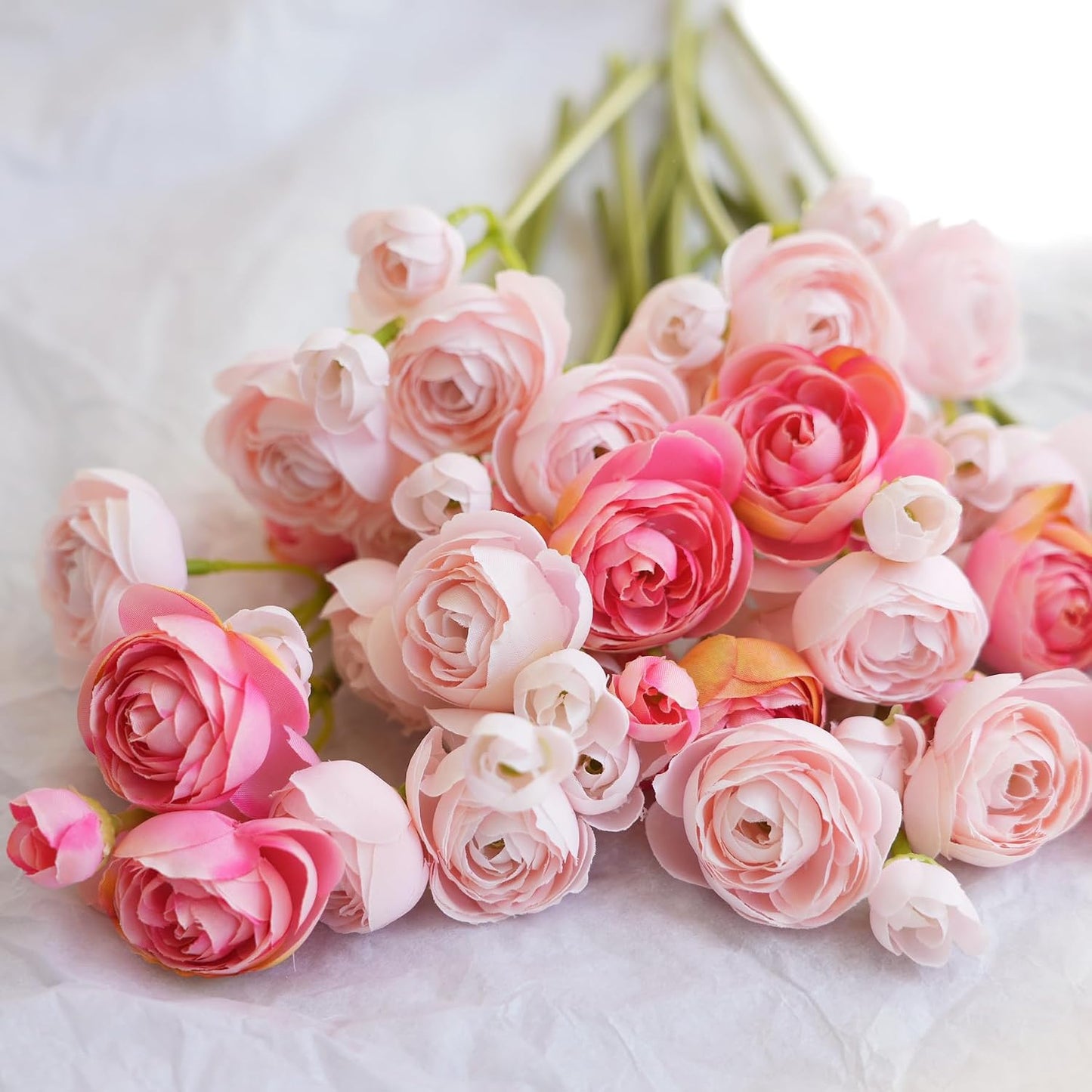 18 Pcs Ranunculus Artificial Flowers Peach Faux Ranunculus Flowers Mini Real Touch Pink Ranunculus Flowers for Wedding DIY Bouquets Home Decor Arrangements
