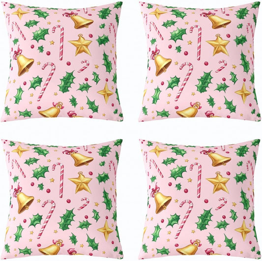 jejeloiu Merry Christmas Throw Pillow Covers 4 Pcs Christmas Crutch Cushion Covers Pillow Case for Couch Sofa Bell Cushion Case Peach Pink Kids Boys Girls Bedroom Decor 18 x 18-Inch