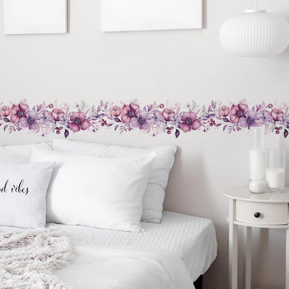 Romantic Purple-Pink Flower Vine Wall Stickers, sacinora Botanical Floral Art Peony Rose Daisy Wall Decals Removable Vinyl Peel and Stick for Living Room Bedroom Bathroom Kitchen Decoration