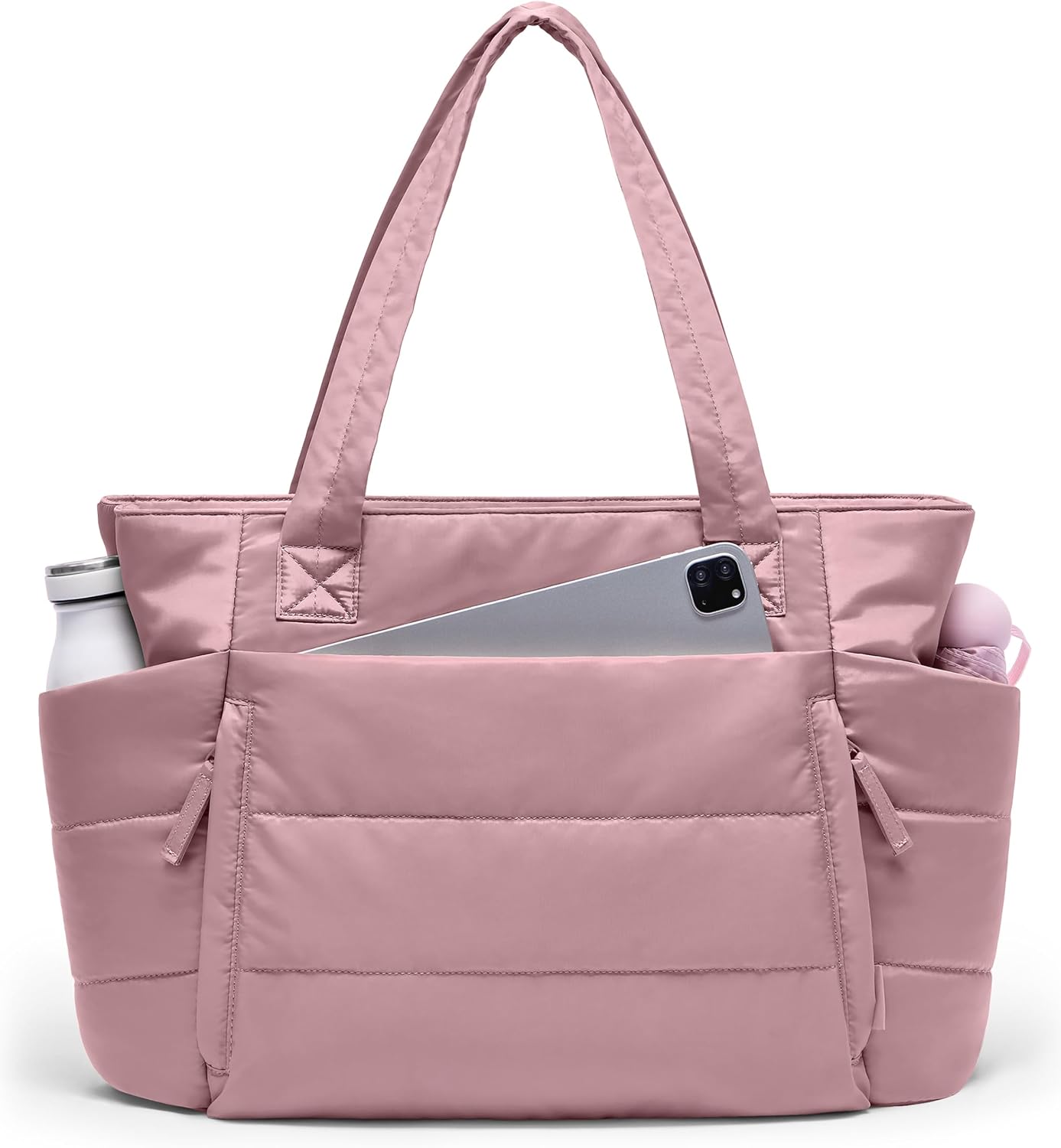 Uselike Tote Bag for Women with Zipper, Quilted Puffer Tote Bag with Compartments, Lightweight Puffy Work Bags for Women