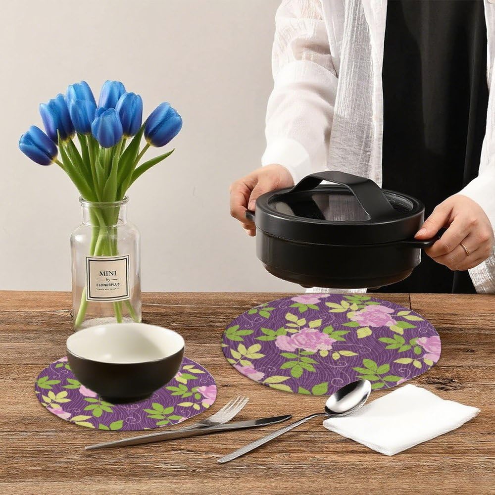 Hot Dishes 2 Pcs, Light Pink Flower Large Trivets Set for Hot Dishes Pots and Pans, Cotton Coasters Kitchen Accessories for Cooking Baking Dish Pan Pot Bowl Teapot