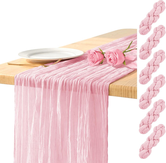 6 Pack Pink Table Runner 17 x 108inch Cheesecloth Table Runner Boho Gauze Table Runners Rustic Sheer Fabric Cheese Cloth Table Runners for Wedding Party Bridal Baby Shower Table Decor(Light Pink)