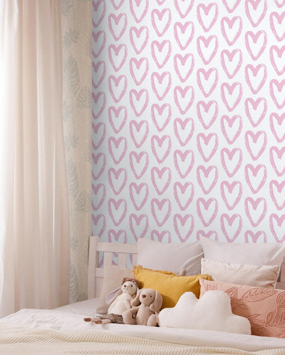 Timeet Pink Peel and Stick Wallpaper - Modern Heart Wall Decor, 17.7"x78.7", Self-Adhesive, Removable
