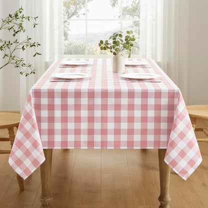 Veblandy Checkered Tablecloth Rectangle Waterproof Gingham Table Cloth Washable Buffalo Plaid Table Cover Wrinkle Free for Kitchen, Dining and Outdoor Picnic, 60 x 84 Inch, Pink and White