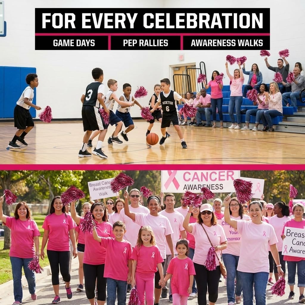 Anderson's Metallic Pink Foil Textured School Spirit Shakers, Cheerleader Pom Poms, Football, Basketball, Homecoming, Squad, Team, Party, Dance, Club, Performance, Fan Celebration Pack of 10