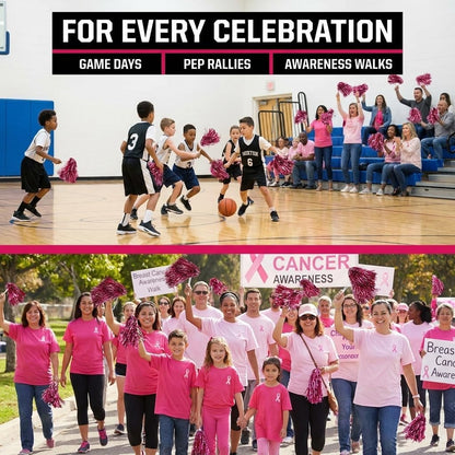 Anderson's Metallic Pink Foil Textured School Spirit Shakers, Cheerleader Pom Poms, Football, Basketball, Homecoming, Squad, Team, Party, Dance, Club, Performance, Fan Celebration Pack of 10