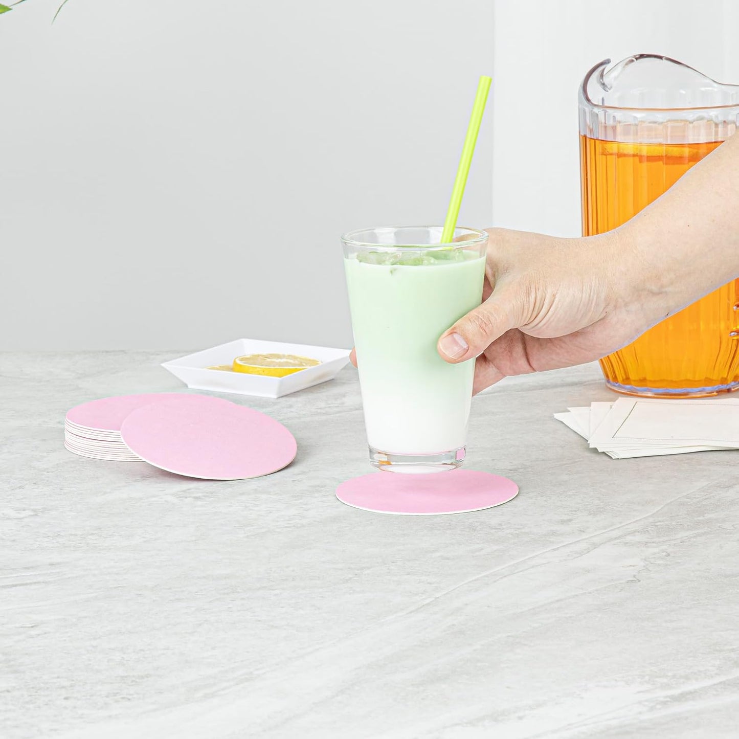Restaurantware Drink Coaster 100 Count 4 Inch Super Absorbent Disposable Bar Coasters Tear-Resistant Reusable Drink Coasters High-Density Pulpboard Pink