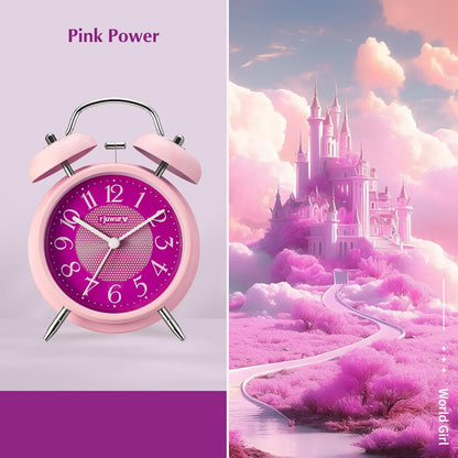 rjuwurv 4" Loud Alarm Twin Bell Alarm Clock, Night Light, Desk Clock Table Alarm Clock Bedroom Alarm Clock(Pink Power)