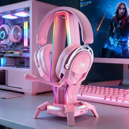 K98 Gaming Headset with Mic, Wired Over Ear Headphones for PC, PS5, PS4, Xbox One, 50mm Stereo Surround Sound, Aluminum Frame, Memory Foam Ear Cushions, Noise Cancelling Mic (Pink)