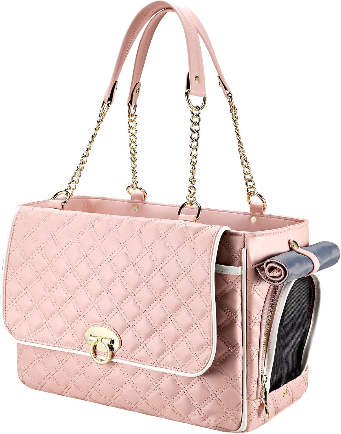 Fashion Dog Purse Carrier for Small Dogs with 2 Super-Large Pockets, Holds Up to 10lbs PU Leather Pet, Cat Carrier, Airline Approved Puppy Purse for Travel (Pink, Small Size)
