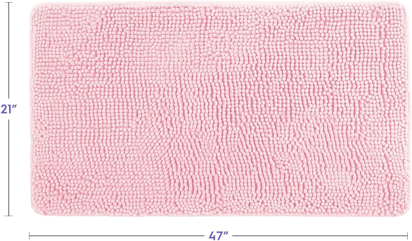 Tafts Bathroom Rug, Chenille, Low Pile, Non Slip, Light Pink, 21 x 47 inches