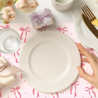 FYSUIMU 50Pcs Pink Bow Paper Placemats Cute Coquette Bow Dinner Mats Disposable Table Mats for Wedding Baby Shower Birthday Bachelorette Party Table Setting