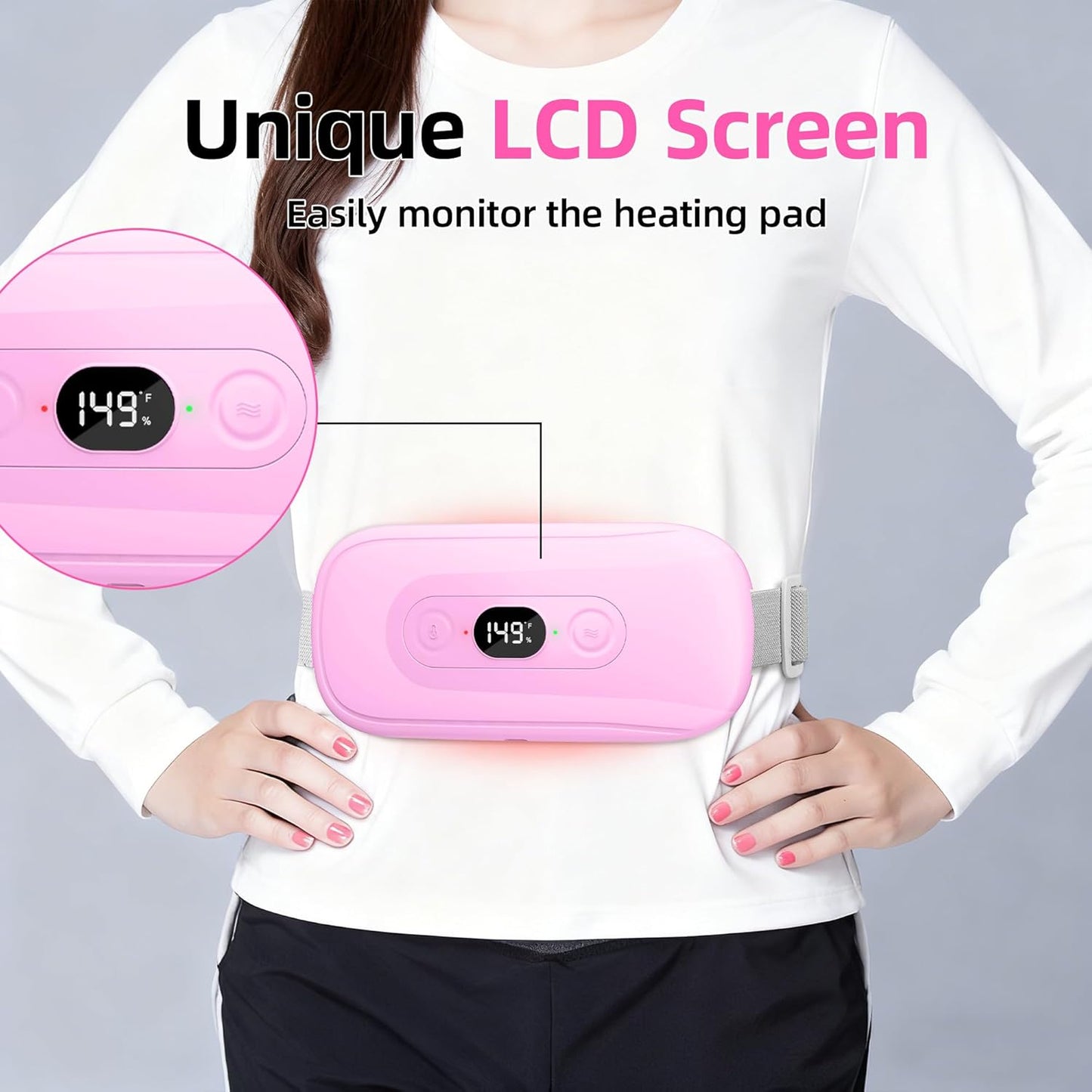 Portable Heating Pad: 2 Timer 6 Heat Levels 6 Vibration Modes Cordless Electric Heating Pad 3s Fast Heating Travel Heating Pad Gifts for Women Christmas Birthday Pink