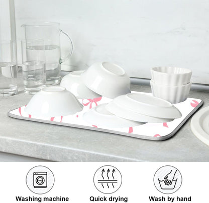 Pink Bow Bowknot Dish Drying Mat for Kitchen Countertop 16x18 Rectangle Small Drying Mat Reusable Quick Dry Dish Sink Absorbent Mats Dishwasher Easy Clean Decorative Home Decor Essentials