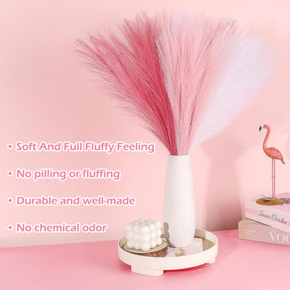 SeptCat 30 Pcs Pink White Pampas Grass Decor: 21.7" Fluffy Faux Small Pampas Grass Artificial Flower Vase Filler for Home Wedding Living Room Wall Party Decoration