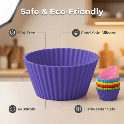 Reusable Silicone Cupcake Liners, BPA Free Silicone Muffin Cups for Baking, Oven Microwave Air Fryer Safe, 2.75 x 1.7 x 1.2 Inches, Dishwasher Safe Baking Cups, 8 Rainbow Colors, 24 Pack