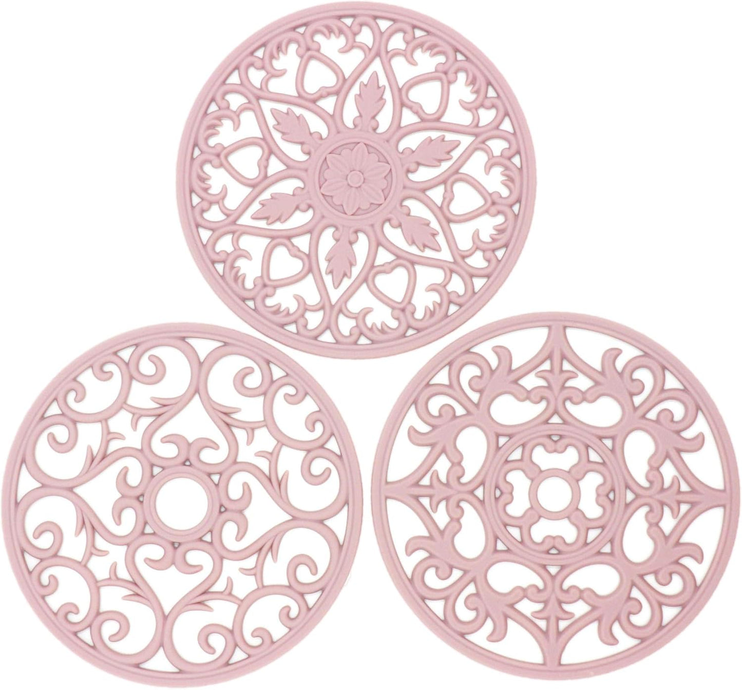 Smitchraft Silicone Trivets for Hot Dishes, Pots & Pans, Hot Pads for Kitchen Quartz Countertops, Silicone Pot Holders Mat, Multi-use Carved Heat Resistant Mat for Counter & Table, Set 3 Pink