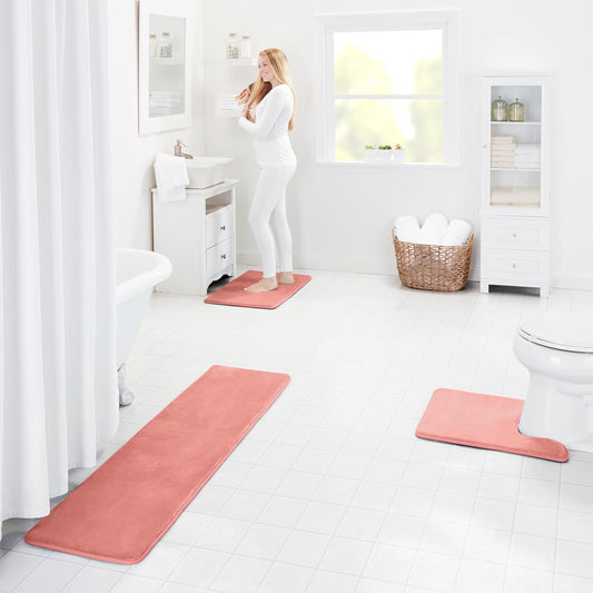 Memory Foam Bath Mat Non Slip Absorbent Super Cozy Velvet Bathroom Rug Carpet (20 inches X 32 inches, Peach)