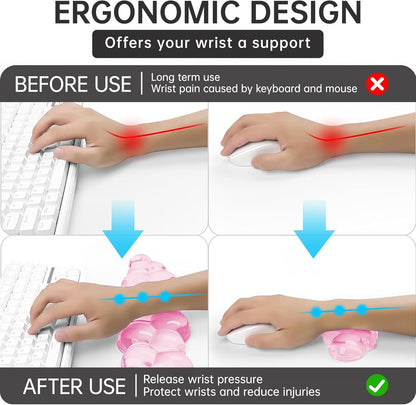 Mouse Pad with Wrist Rest, Soft Cloud Gel Keyboard Mouse Pad Set with Hand Wrist Support, Cute Non Slip Office Desk Accessories for Comfort/Pain Relief/PC Gaming/Computer/Laptop, (Pink Cloud)