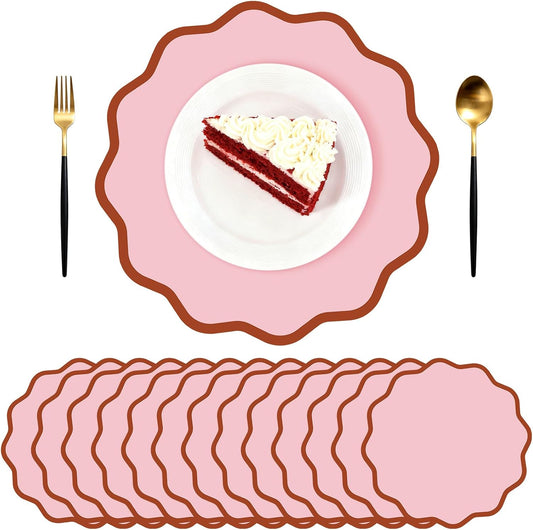 Pink Scalloped Paper Placemats 60 Pcs Disposable Coated Paper Waterproof Place Mat with Wavy Edge Table Decor for Baby Shower Party Supplie Birthday Wedding Banquet Tea Party (13.5 Inch Round)