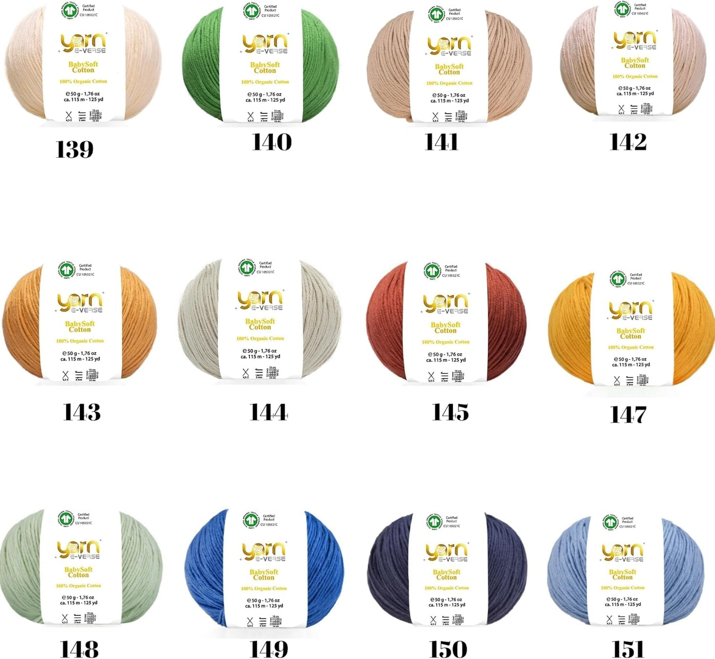 Babysoft Cotton Yarn, Yarn E-verse, 100% Organic Cotton, Soft & Hypoallergenic, Ideal for Baby Knitting, Crocheting, Amigurumi & DIY Projects, Organic Textile Certified, 50g (1, 125 Peach Pink)