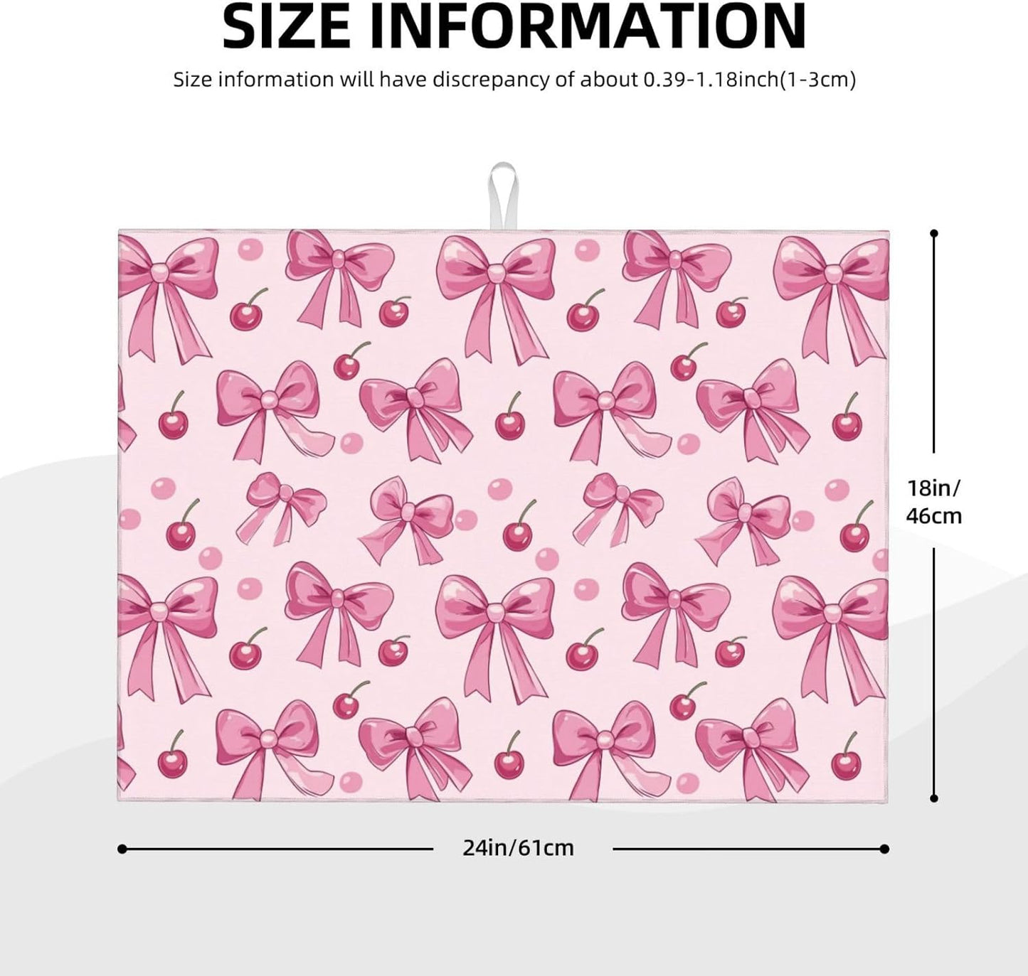 Dish Drying Mat for Kitchen Pink Bow Pattern Cherry Counter Absorbent Dishes Drainer Microfiber Large 18x24 Inch