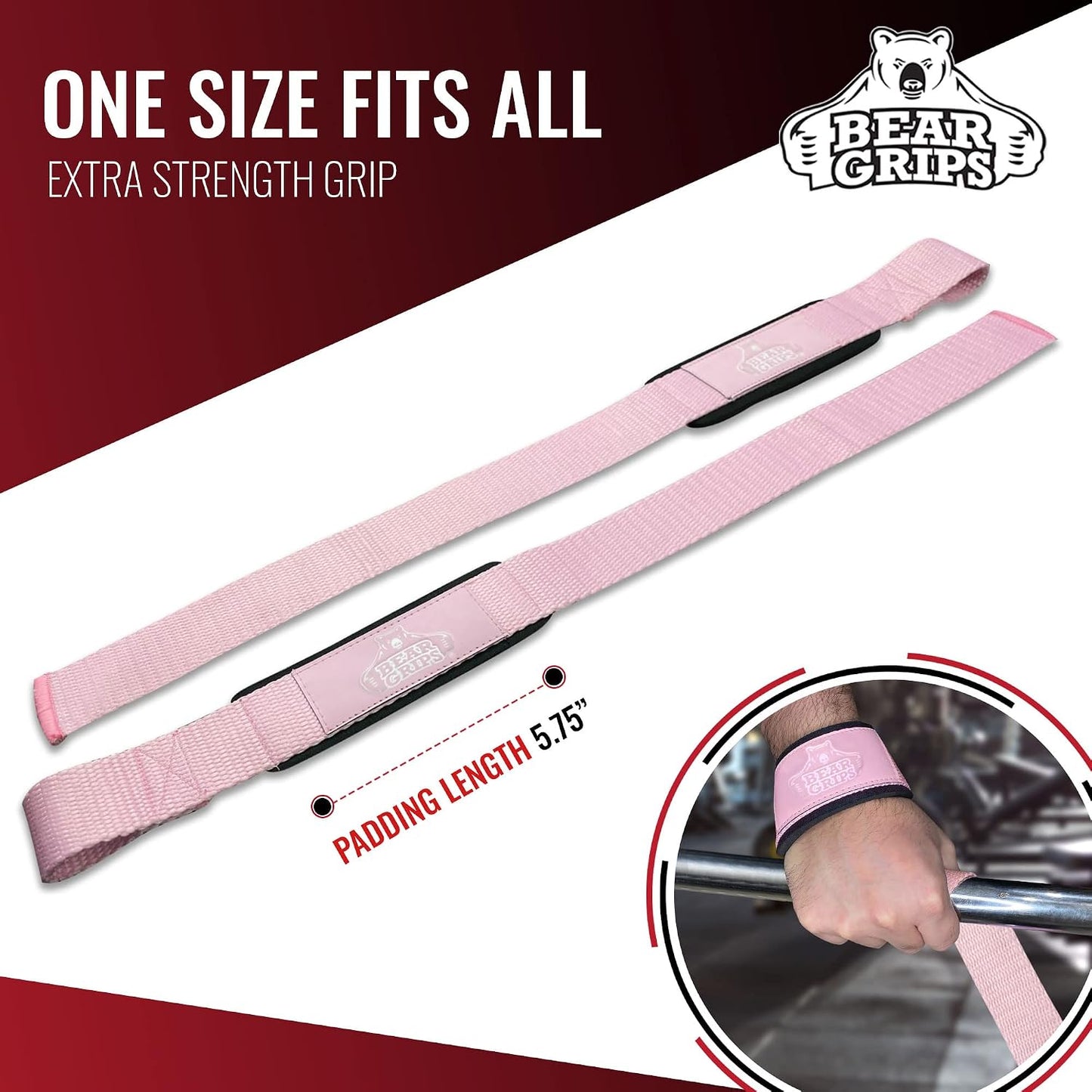 Bear Grips Lifting Straps - Gym & Weightlifting Straps for Men & Women, Deadlift Support, 2 Pairs