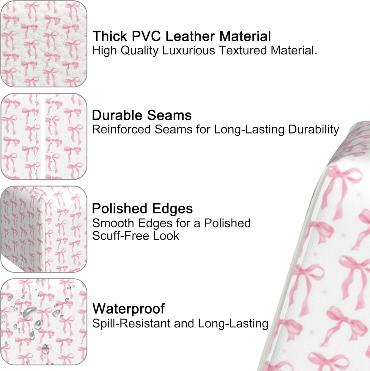 Pink Ribbon Bow Tissue Box Cover,PU Leather Tissue Box Holder Square,Modern Home Decoration for Bathroom Living Room Kitchen Office Car,5.2"×5.2"×5.2"