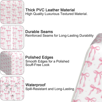 Pink Ribbon Bow Tissue Box Cover,PU Leather Tissue Box Holder Square,Modern Home Decoration for Bathroom Living Room Kitchen Office Car,5.2"×5.2"×5.2"
