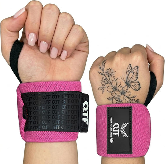 QTF Wrist Wraps for Weightlifting,Powerlifting,12"Heavy-Duty Wrist Support with Thumb Loop. Perfect for Strength Training, Bodybuilding, Dumbbell Lifting, and Wrist support. Includes a free Shark Pad