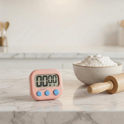 Kitchen Timer, Loud Alarm Clock Magnetic Backing Stand Cooking Timers, Digital Timer Teacher Supplies for Kitchen and Work 3x2.6x0.8inch Pink