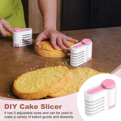 uxcell 4 Pcs Cake Leveler Slicer, DIY Cake Slicer, 5 Layers Bread Leveler, Pink