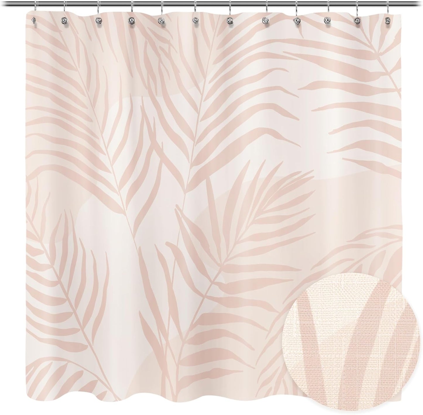 Sunlit Pink Textured Slubbed Fabric Shower Curtain, Mid Century Modern Palm Leaf Shower Curtains for Bathroom Decoration, Boho Botanical Bathroom Curtains, 72x72