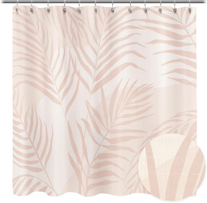 Sunlit Pink Textured Slubbed Fabric Shower Curtain, Mid Century Modern Palm Leaf Shower Curtains for Bathroom Decoration, Boho Botanical Bathroom Curtains, 72x72