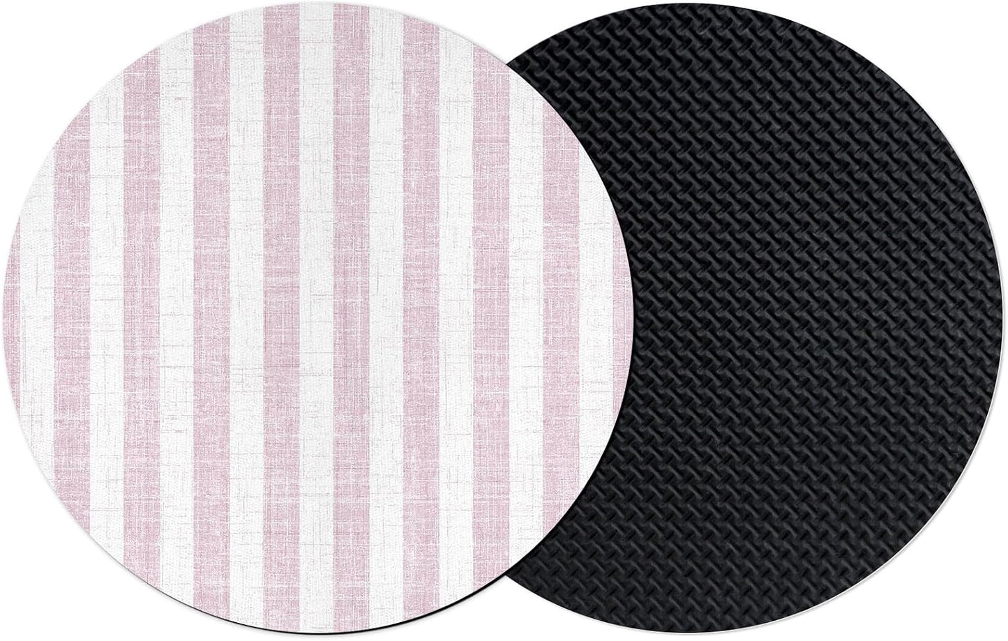 Pink Stripes Coasters Set of 2, Absorbent Coasters for Drinks, Farmhouse Geometric Boho Striped Coaster for Bar Office Dining Coffee Table Accessories Decor, Non Slip Round Desk Coaster
