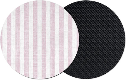 Pink Stripes Coasters Set of 2, Absorbent Coasters for Drinks, Farmhouse Geometric Boho Striped Coaster for Bar Office Dining Coffee Table Accessories Decor, Non Slip Round Desk Coaster