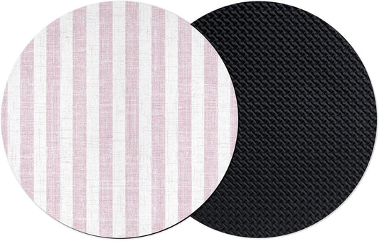 Pink Stripes Coasters Set of 2, Absorbent Coasters for Drinks, Farmhouse Geometric Boho Striped Coaster for Bar Office Dining Coffee Table Accessories Decor, Non Slip Round Desk Coaster
