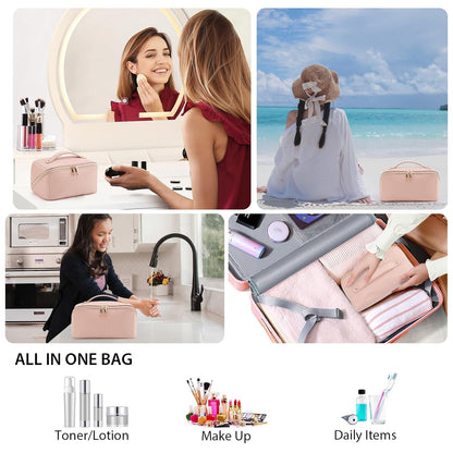 Large Capacity Travel Makeup Bag for Women, Waterproof Portable Cosmetic Bag with Compartments, Foldable Flat Lay Design for Easy Access, Perfect for Toiletries & Beauty Essentials (Pink)