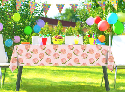 Peach Tablecloth Summer Sweet As A Peach Girls Birthday Party Decoration Disposable Plastic Table Cloth Table Cover Dining Room Kitchen Indoor Outdoor Decor 54 x108 Inch -Pack of 2