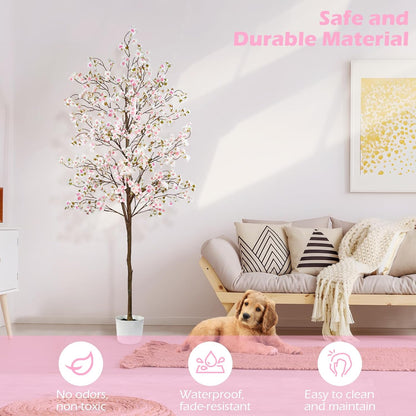 Caxchiling Cherry Blossom Tree 6FT, Artificial Pink Tree Indoor with White Planter, Faux Potted Silk Plant for Home, Office, Wedding, Garden, Party, Hotel Decoration