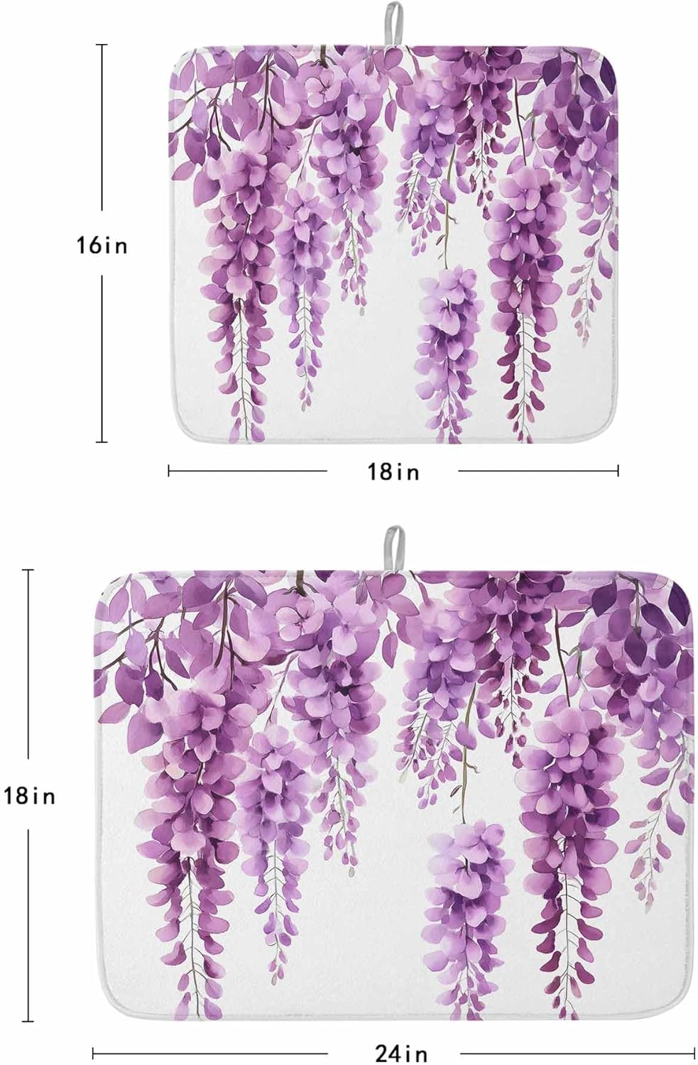 Dish Drying Mat 2 Pack 18" x 24" Wisteria Floral Absorbent Drying Mat for Kitchen Counter Light Pink Leaf Dish Drying Pad for Dishes Cups and Glassware Coffee Bar Accessories