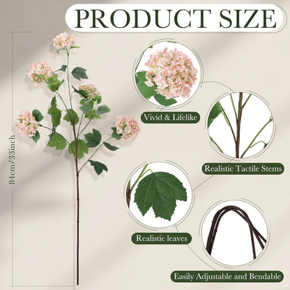 4 Pcs 33" Tall Artificial Snowball Hydrangea Flowers, Silk Hydrangeas with 20 Heads Long Stem for Tall Vase Decor, Wedding Table Centerpiece, Outdoor Living Room Arrangement(White Pink)