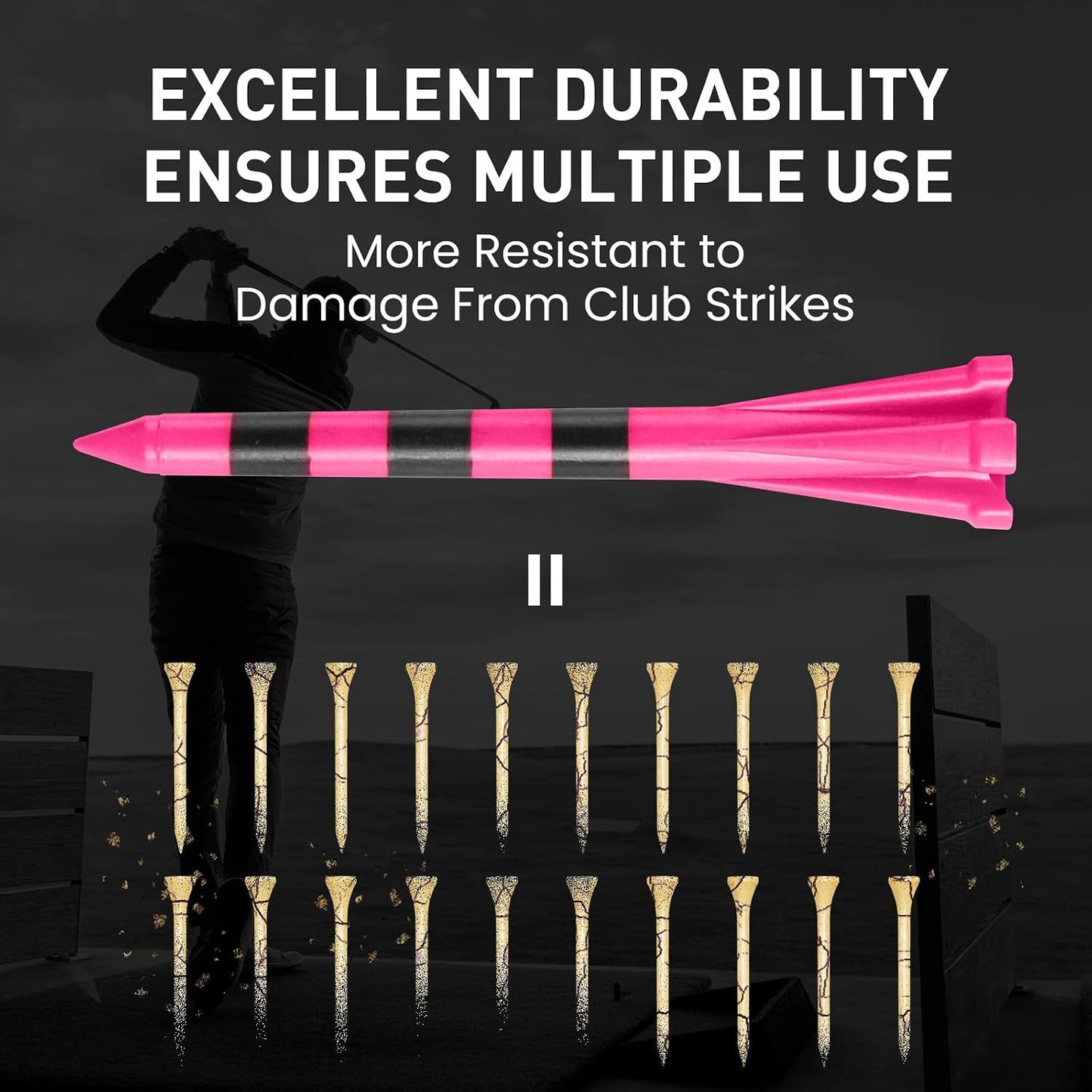 VEASAERS Golf Tees Plastic 3 1/4 2 3/4 inch Unbreakable 20 50 100 Pack, Bulk Long Stronger Upgrade More Durable Stable Reduce Friction Side Spin Tee Pink Pouple Gift for Men Women