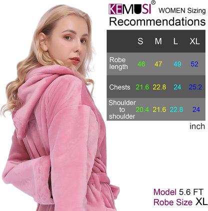 KEMUSI Hooded Herringbone Women's Soft Spa Long Kimono Bathrobe,Comfy Full Length Warm Nightdress