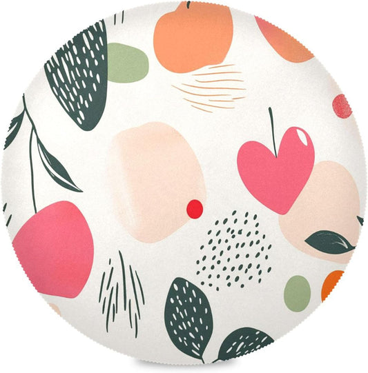 Peach and Heart Round Placemats Set of 4, Non-Slip Heat-Resistant Plate Mats, Washable Polyester Table Mats for Dining Room, Table Decoration, 15.4”