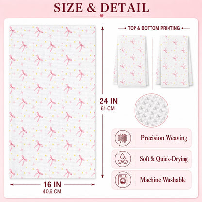 wuguimeii Coquette Pink Bow Decor Towels on Bathroom Kitchen - Pink Hand Towel Bathroom Accessories - Preppy Girly Decorations Dish Tea Towels 16x24 inches