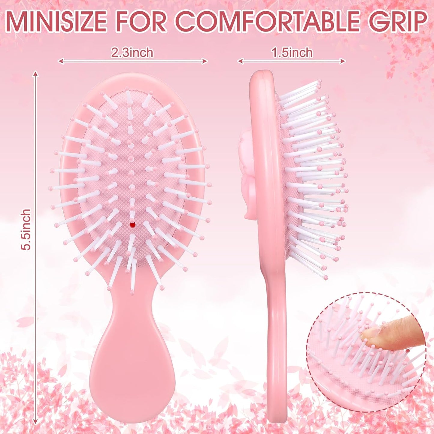 Meanplan 6 Pcs Mini Hair Brush Bulk with Bow Travel Detangling Brush for Wet & Dry Hair Coquette Travel Hairbrush Set for Bridesmaid Party Favors Gift(Pink)